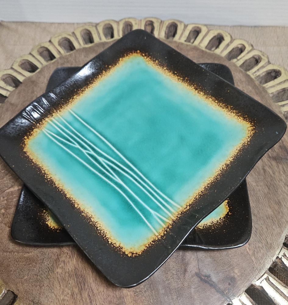 Pair Baum Galaxy Jade Suare Salad Plates